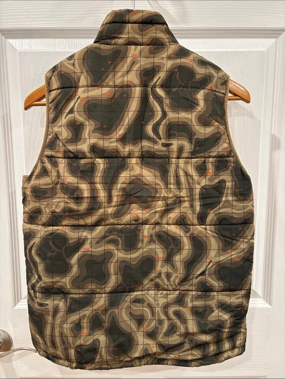 GAP Camouflage Puffer Vest with Bright Orange Trim